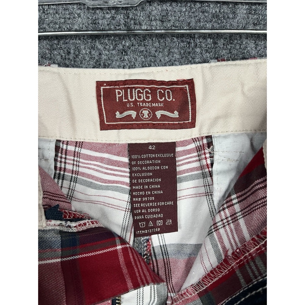 Plugg Mens Red Plaid Bermuda Shorts Size 42" Inseam 10" Outdoors Beach Trunks - Picture 3 of 7